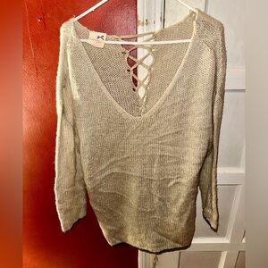 Tommy Hilfiger Girl V-Neck Tunic Lace-Up Backside Sweater